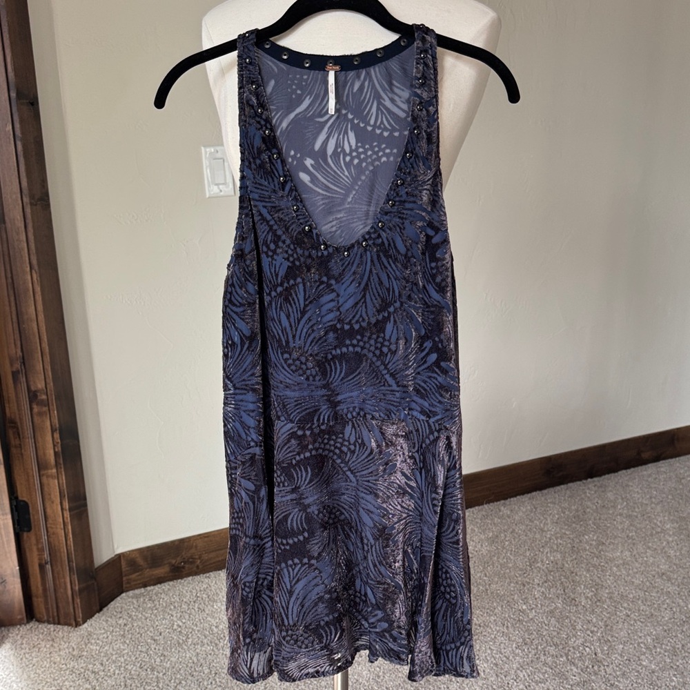 Free People Ellie Burnout Velvet Halter Navy Mini Dress XS